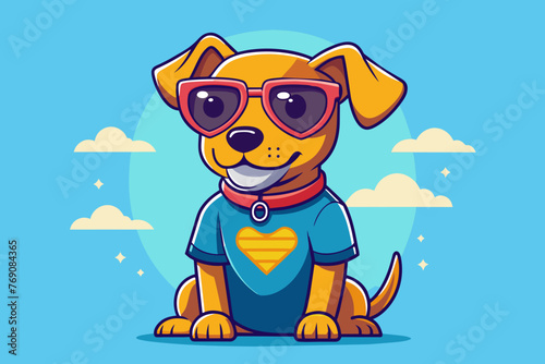 A playful and adorable vector illustration of a Dog wearing oversized sunglasses and a cool t-shirt