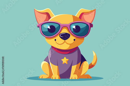 A playful and adorable vector illustration of a Dog wearing oversized sunglasses and a cool t-shirt