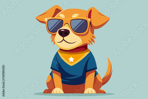 A playful and adorable vector illustration of a Dog wearing oversized sunglasses and a cool t-shirt