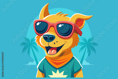 A playful and adorable vector illustration of a Dog wearing oversized sunglasses and a cool t-shirt