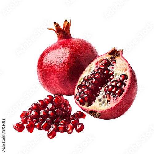 Pomegranate isolated on white transparent background.