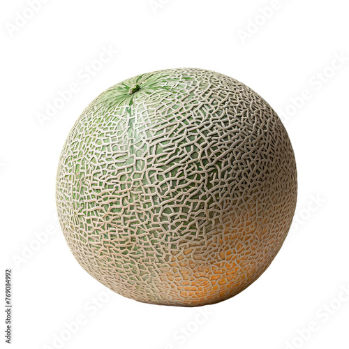 Melon isolated on white transparent background. Green Crown Musk Melon or cantaloupe with slice  isolated