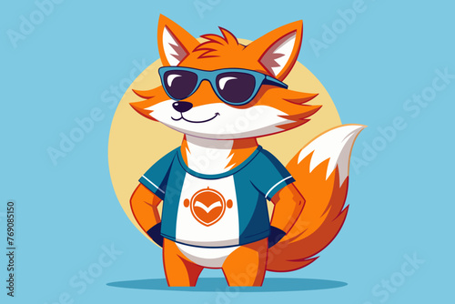 A playful and adorable vector illustration of a fox wearing oversized sunglasses and a cool t-shirt