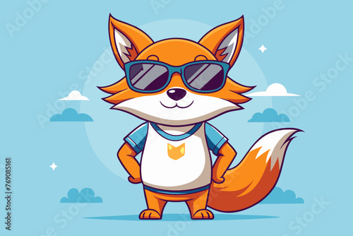 A playful and adorable vector illustration of a fox wearing oversized sunglasses and a cool t-shirt