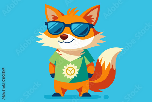 A playful and adorable vector illustration of a fox wearing oversized sunglasses and a cool t-shirt