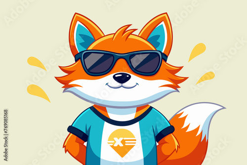 A playful and adorable vector illustration of a fox wearing oversized sunglasses and a cool t-shirt