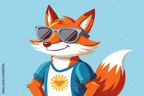 A playful and adorable vector illustration of a fox wearing oversized sunglasses and a cool t-shirt