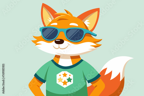 A playful and adorable vector illustration of a fox wearing oversized sunglasses and a cool t-shirt