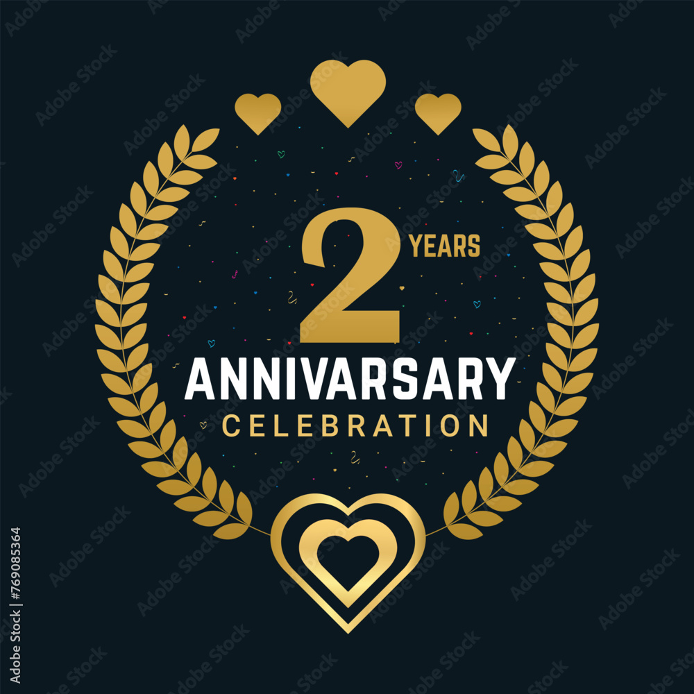 Fototapeta premium 2 Years Anniversary celebrating golden color Anniversary celebration vector design.