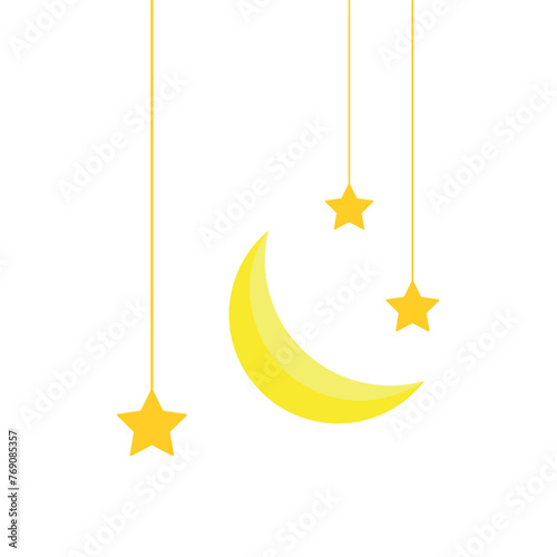 Moon and Star Hanging Vector Illustration for Islamic Header Element Decoration