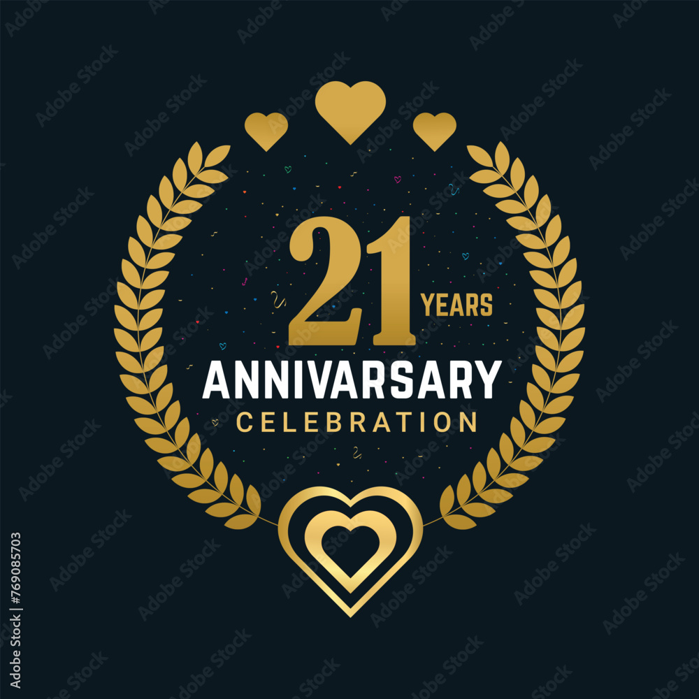 Fototapeta premium 21 Years anniversary celebration vector design, celebrating luxurious golden color numbers and element 21 years anniversary design.