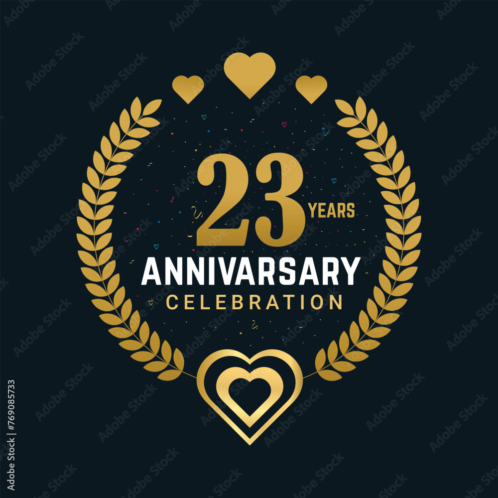 Fototapeta premium 23 Years anniversary celebration vector design, celebrating luxurious golden color numbers and element 25 years anniversary design. 