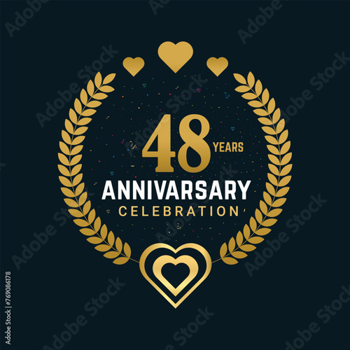 48 Years Anniversary celebration vector design, celebrating golden color numbers and elements 48 years Anniversary design.