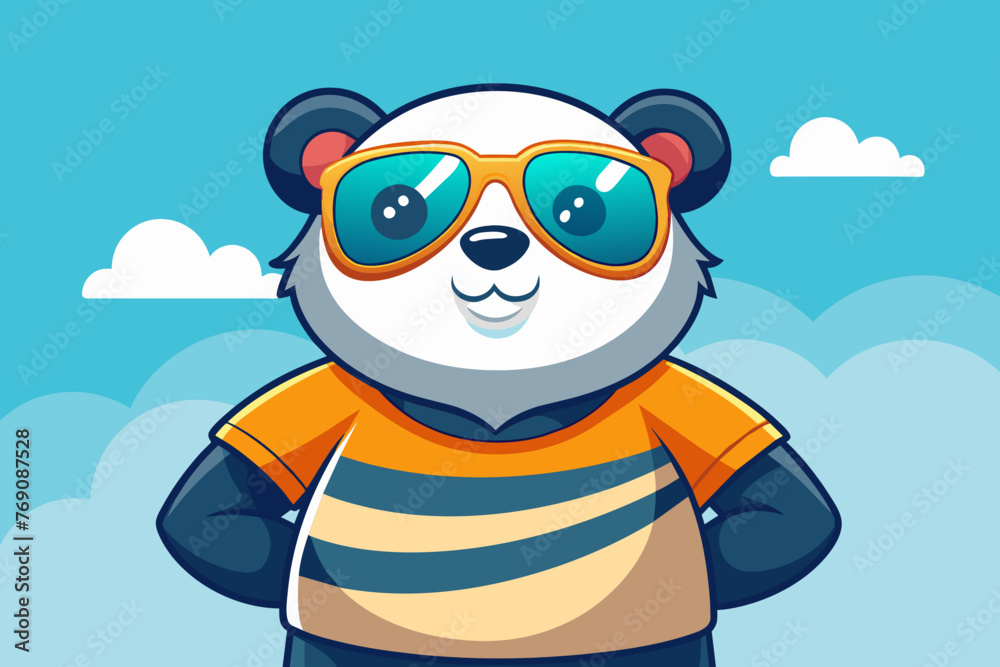 A playful and adorable vector illustration of a panda wearing oversized sunglasses and a cool t-shirt