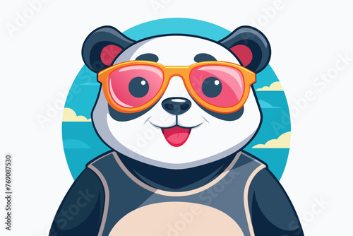 A playful and adorable vector illustration of a panda wearing oversized sunglasses and a cool t-shirt