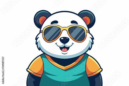 A playful and adorable vector illustration of a panda wearing oversized sunglasses and a cool t-shirt