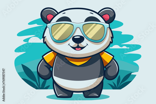 A playful and adorable vector illustration of a panda wearing oversized sunglasses and a cool t-shirt