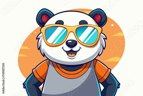 A playful and adorable vector illustration of a panda wearing oversized sunglasses and a cool t-shirt