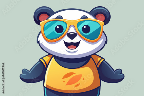 A playful and adorable vector illustration of a panda wearing oversized sunglasses and a cool t-shirt
