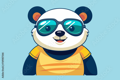 A playful and adorable vector illustration of a panda wearing oversized sunglasses and a cool t-shirt