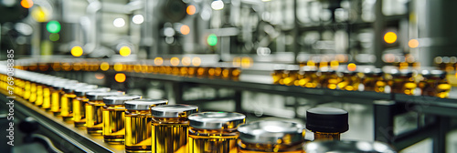 Precision in Production: Bottled Beverages on Automatic Factory Line, Industrial Technology in Motion