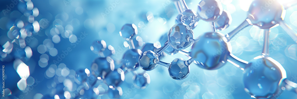 Selective focus of 3D rendering of carbon molecular structure model background for science, technology and research in sports or medical industries. Selective focus of 3D rendering of carbon molecular structure model background for science, technology and research in sports or medical industries.