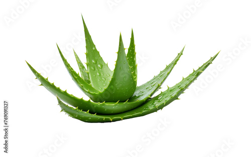 Fresh water droplets glisten on the vibrant leaves of an aloe plant, capturing the essence of tranquility in a natural setting