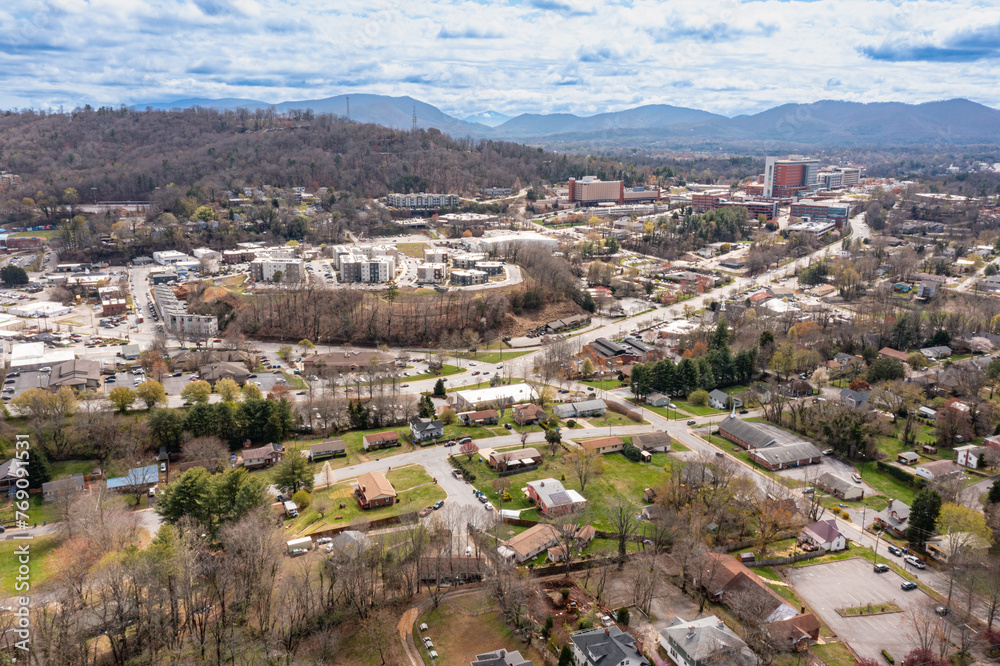 drone city mountain neighborhood views