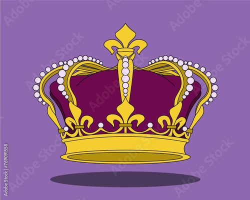 Vector illustration of elegant golden and violet queen's crown. Ideal for logos, icons, posters, stickers. Crown vector icon for web design. Corana de reyna or kings on transparent background. photo