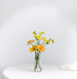 Bright Romantic Flower Interior. White copy space background