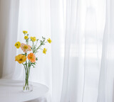 Bright Romantic Flower Interior. White copy space background
