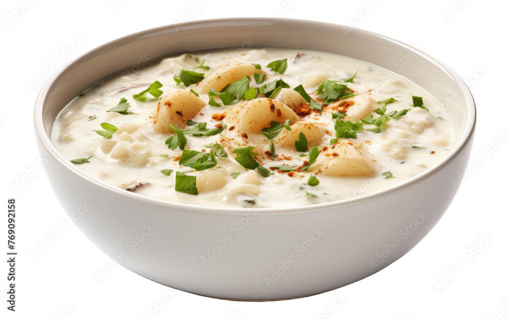A delectable bowl of soup filled with juicy scallops and fresh green onions A delectable bowl of soup filled with juicy scallops and fresh green onions