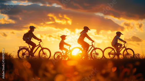 Group of People Riding Bikes Across Grassy Field