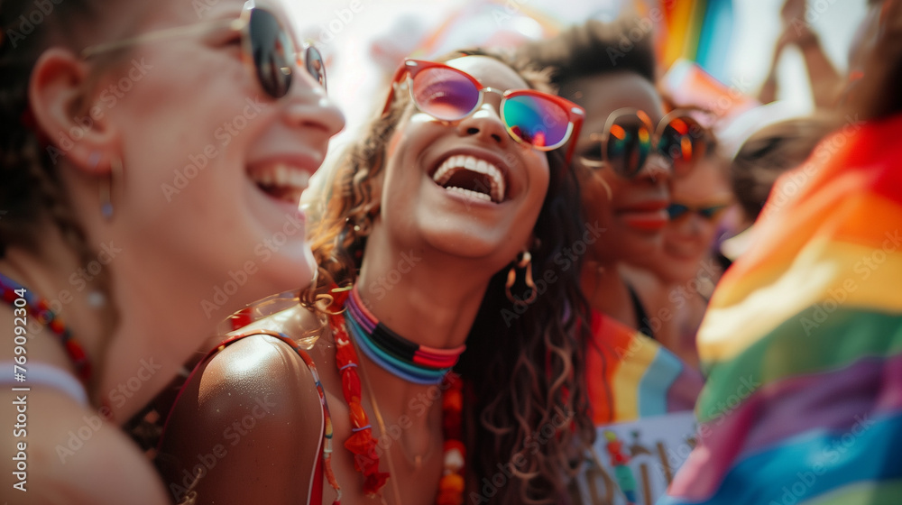Group of Friends Celebrating at LGBTQ Pride Parade Group of Friends Celebrating at LGBTQ Pride Parade
