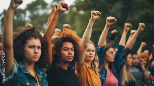 Women Raising Fists in Feminist Protest photo
