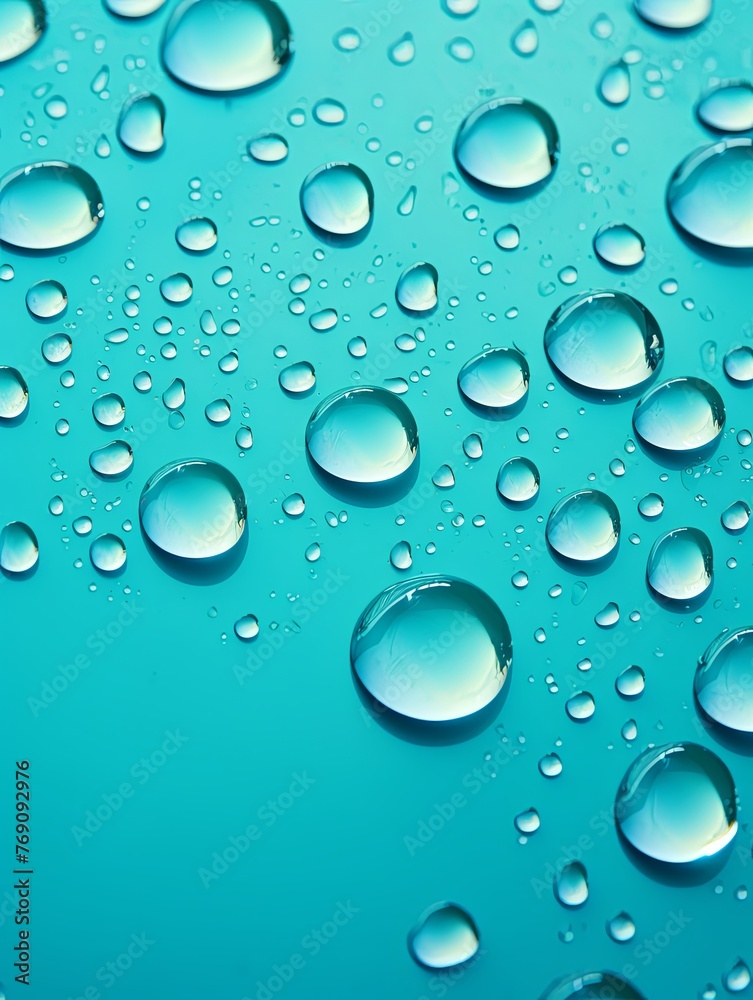 water droplets on all cyan matte background with copy space and blank pattern for text or photo backgrdrop
