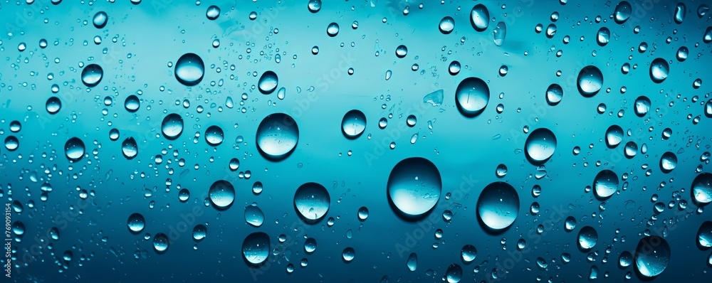 water droplets on all cyan matte background with copy space and blank pattern for text or photo backgrdrop