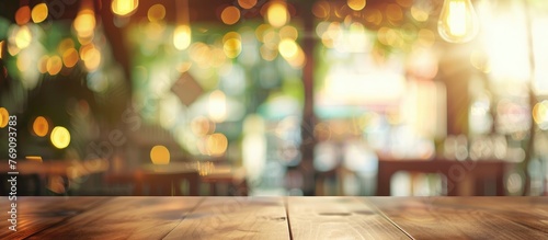 Blurred vintage background of a cafe restaurant interior. © Vusal