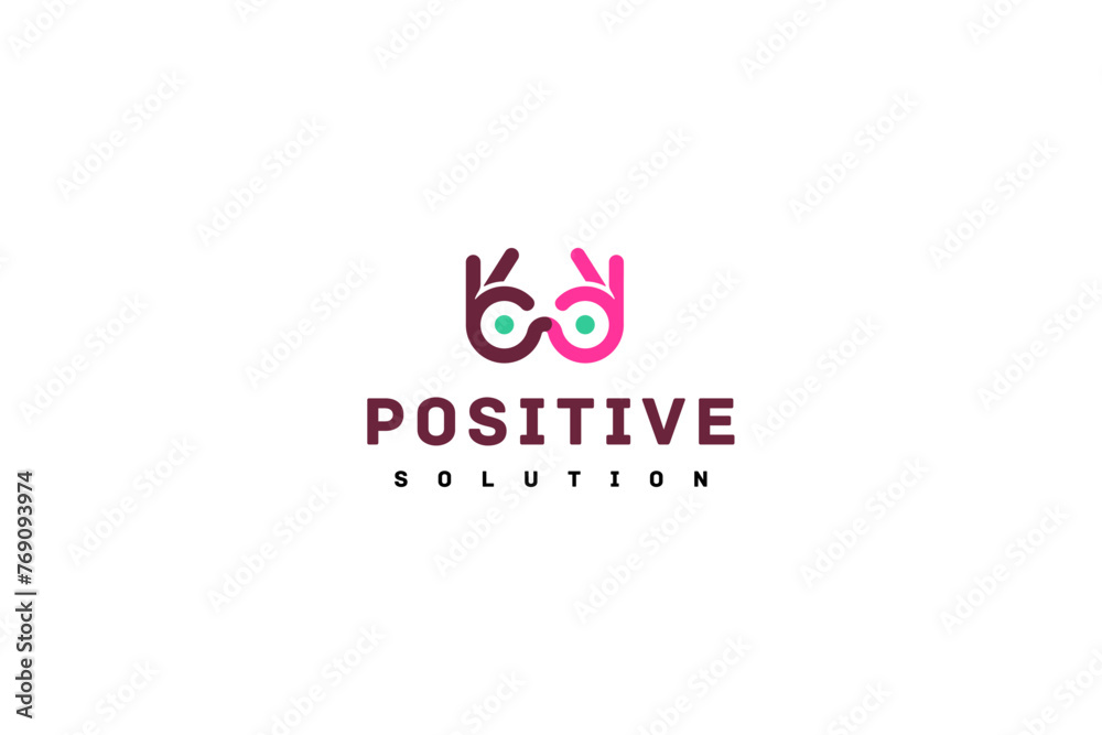 Template positive logo design solution with eyes and sign OK