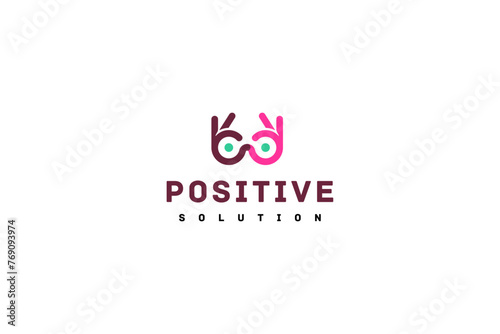 Template positive logo design solution with eyes and sign OK