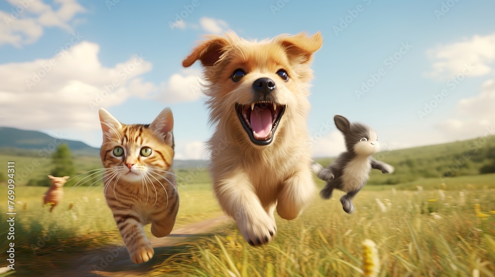 Cute Funny Dog and Cat Group Jumps and Running
Cute Funny Dog and Cat Group Jumps and Running