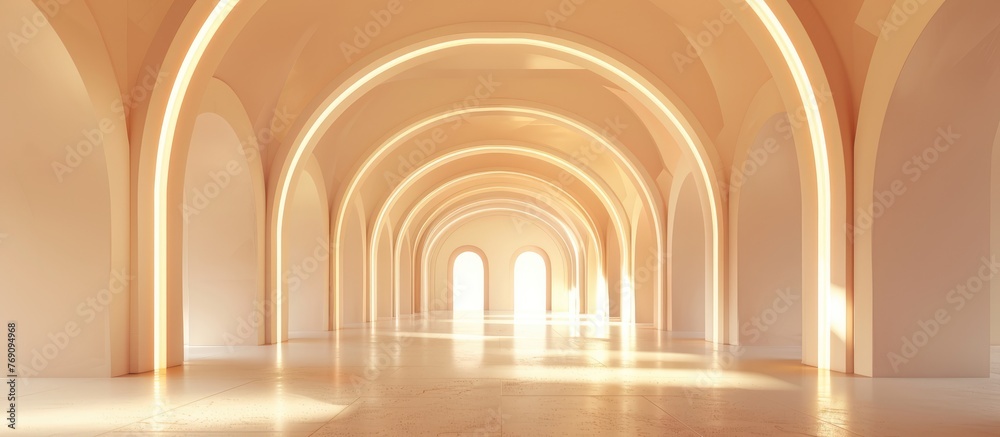 Abstract architectural interior with arched background.