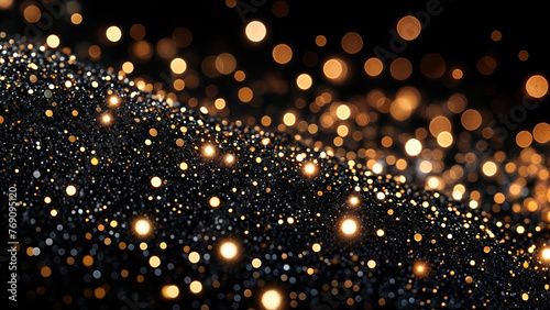 Abstract black background with golden bokeh
