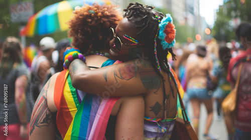 Couple Embracing at LGBTQ Pride Parade