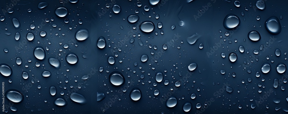 water droplets on all navy blue matte background with copy space and blank pattern for text or photo backgrdrop