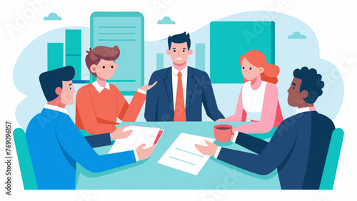 A group of business professionals sitting around a conference table with a lawyer standing in front of a whiteboard discussing contract terms.