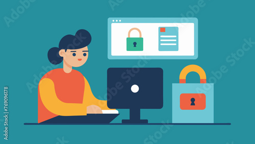 A person typing on a computer with a lock icon on the screen signifying the use of secure systems and data encryption to protect sensitive