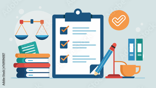 A visual representation of a business law compliance checklist with each item being checked off as the business fulfills its legal obligations