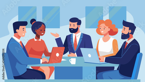 A lawyer sits at a conference table with a group of clients all of whom appear to be engaged in a lively discussion about a potential real