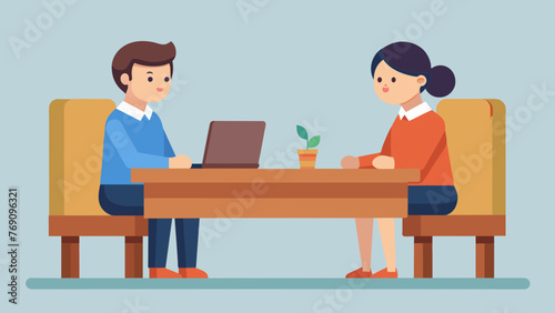 Two individuals sit on opposite sides of a large wooden desk each with a serious expression as they discuss a dispute over a property.